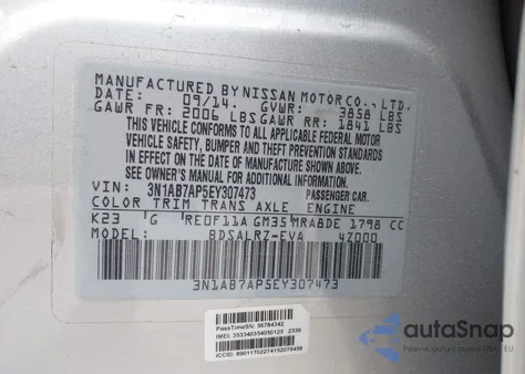 2014 Nissan Sentra Sr from USA, damaged, VIN 3N1AB7AP5EY307473